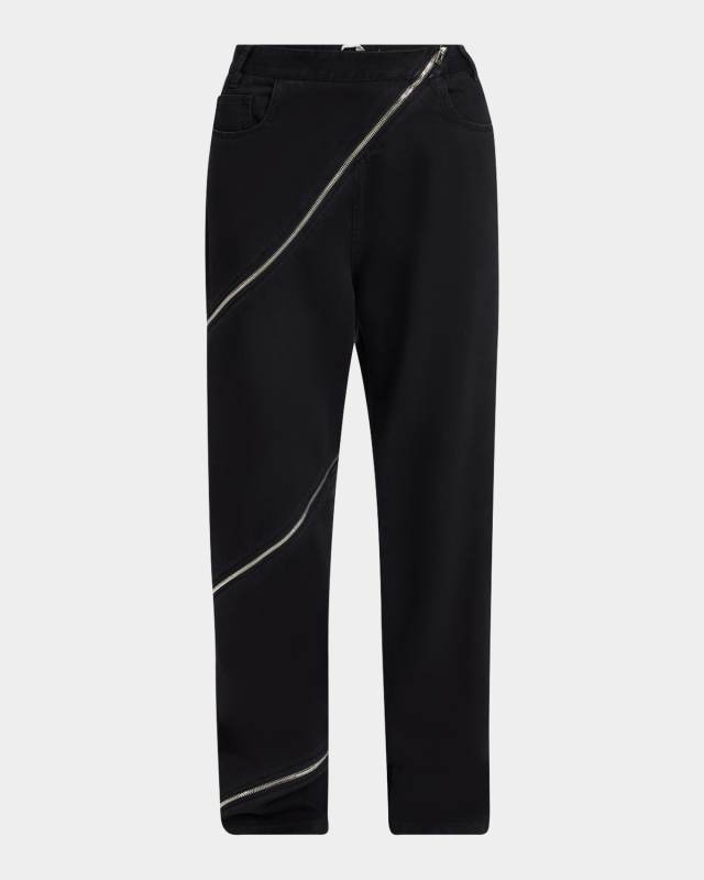 Zipper Spiral Straight-Leg Pants